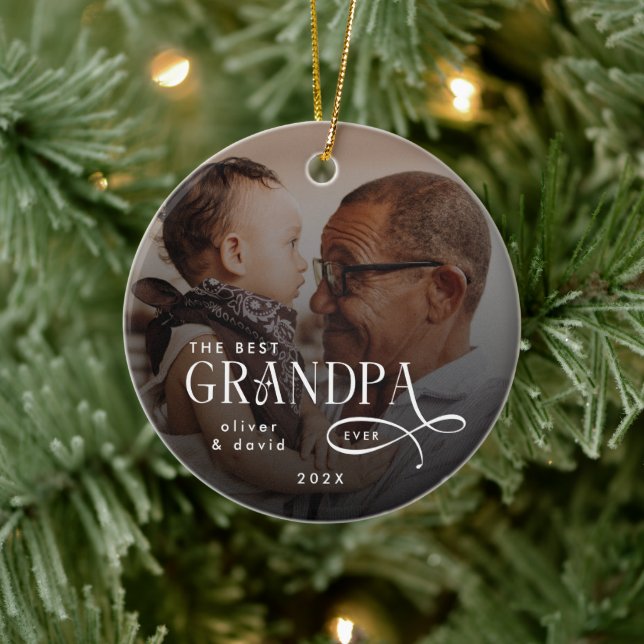 Adorno De Cerámica Modern Best GrandPa Ever Photo Personalized (Árbol)