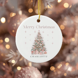 Adorno De Cerámica Modern Blush Christmas Tree – Personalized Holiday