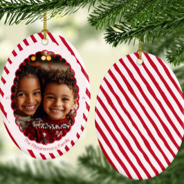 Adorno De Cerámica Modern Candy Cane Stripe Christmas Photo 