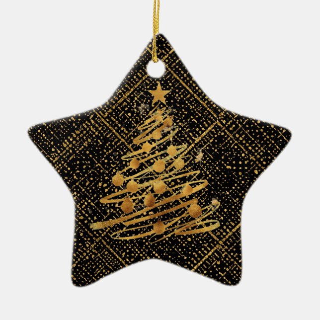 Adorno De Cerámica Modern, Chrismas Tree, Black Gold Cross Pattern (Frente)