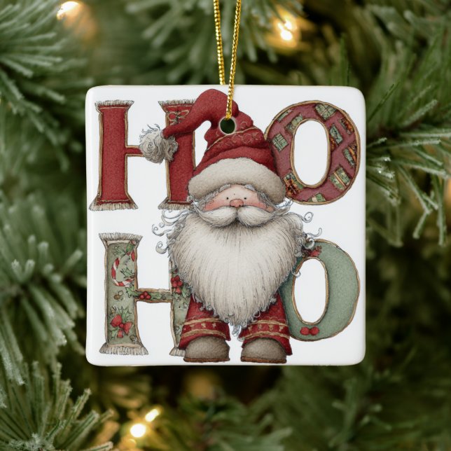 Adorno De Cerámica Modern Christmas Ornament | Santa Claus HO HO HO (Árbol)