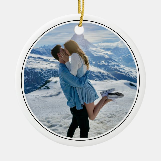 Adorno De Cerámica Modern Couple Engagement Photo First Christmas (Frente)