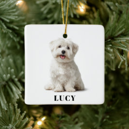 Adorno De Cerámica Modern Dog Photo | Merry Christmas Ornament
