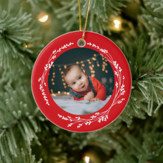 Adorno De Cerámica Modern Elegant Baby First Christmas Red