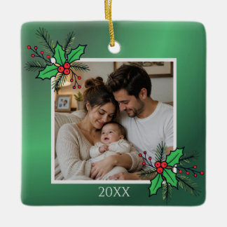 Adorno De Cerámica Modern Floral Christmas Photo Frame