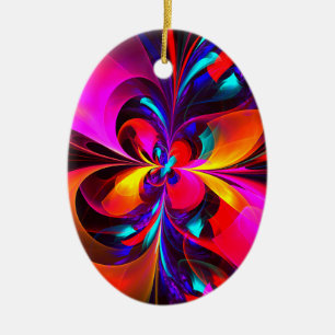 Adorno De Cerámica Modern Floral Resumen Arte Patrón Azul Rojo #07