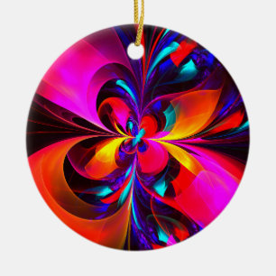 Adorno De Cerámica Modern Floral Resumen Arte Patrón Azul Rojo #07