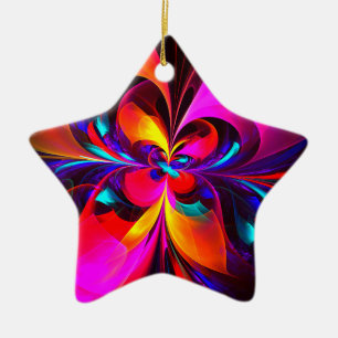 Adorno De Cerámica Modern Floral Resumen Arte Patrón Azul Rojo #07