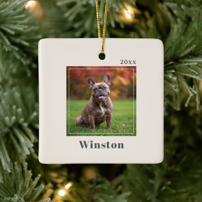 Adorno De Cerámica Modern Ivory Custom Pet Name Photo (Árbol)