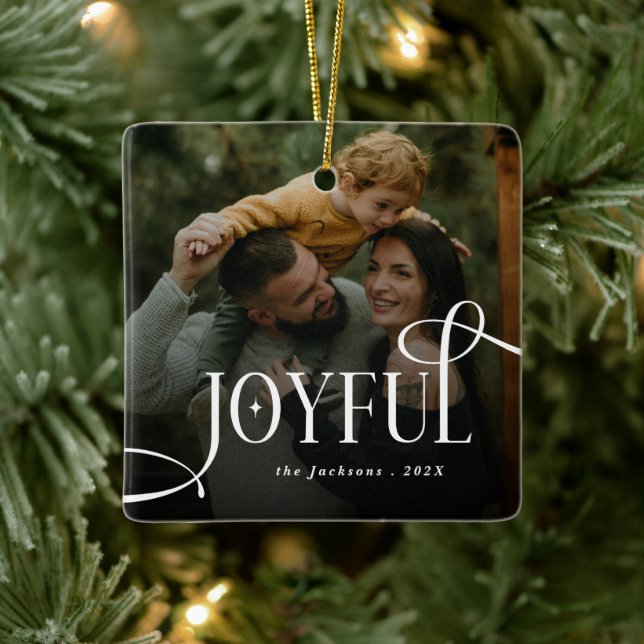 Adorno De Cerámica Modern Joyful Family 2 Photo Christmas  (Árbol)