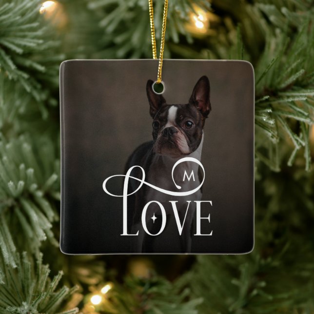 Adorno De Cerámica Modern Love Custom Dog Pets Photo Monogram (Árbol)