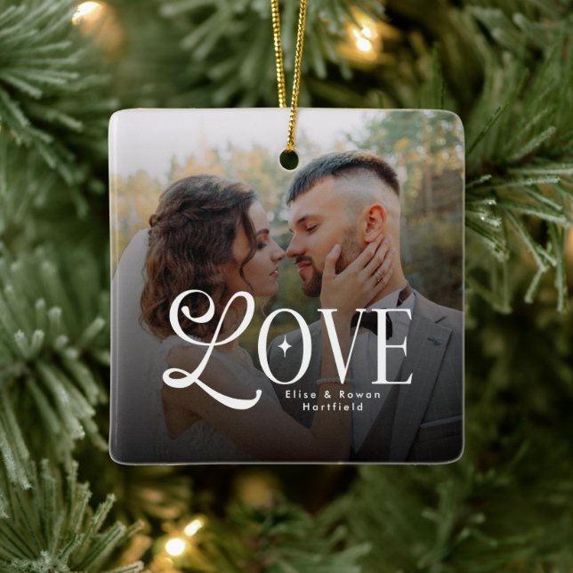 Adorno De Cerámica Modern Love Custom Wedding Photo Couples Monogram (Árbol)