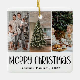 Adorno De Cerámica Modern Minimalist 4 Photo Collage Family Name Year