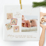 Adorno De Cerámica Modern My First Merry Christmas Photo Baby Birth<br><div class="desc">🎁 Mi ornamento festivo armoniza maravillosamente con el tema, haciéndolo perfecto como regalo o keepsakes para la familia y amigos. _____________________________**este diseño es parte de una colección de vacaciones para navidades*** Abraza la magia de los Navidades y la belleza de los nuevos comienzos con nuestra Colección de Invitación para bebés...</div>