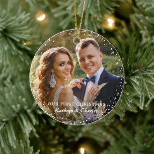 Adorno De Cerámica Modern Nuestra Primera Navidad Como Sr. y Sra. Flo