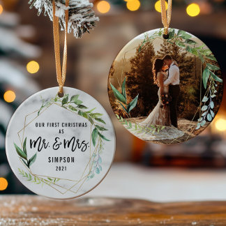 Adorno De Cerámica Modern Our First Christmas As Mr & Mrs Photo