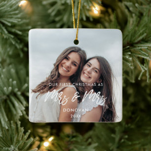 Adorno De Cerámica Modern Our First Christmas as Mrs. and Mrs photo