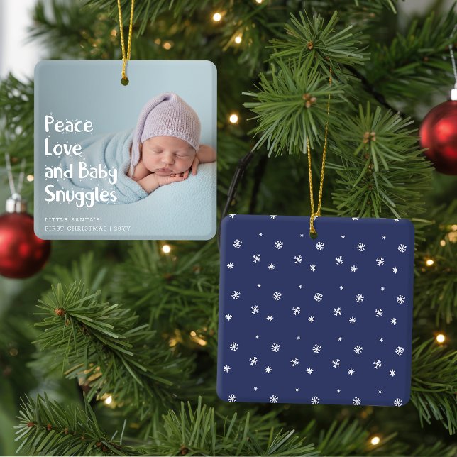 Adorno De Cerámica Modern Peace Love Newborn Baby's First Christmas (Subido por el creador)
