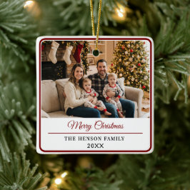 Adorno De Cerámica Modern Personalized Family Photo Merry Christmas 