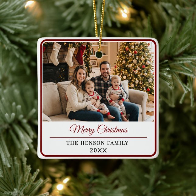 Adorno De Cerámica Modern Personalized Family Photo Merry Christmas  (Árbol)