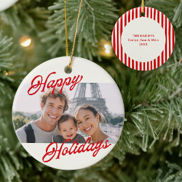 Adorno De Cerámica Modern Photo Happy Holidays Family Keepsake