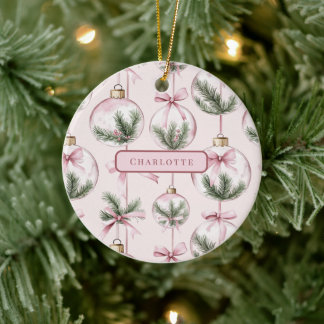 Adorno De Cerámica Modern Pink Christmas Ornament Personalized Gift