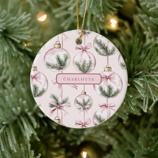 Adorno De Cerámica Modern Pink Christmas Ornament Personalized Gift (Árbol)