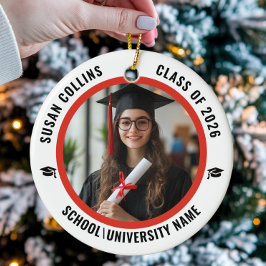 Adorno De Cerámica Modern Red & White Custom Photo Graduation
