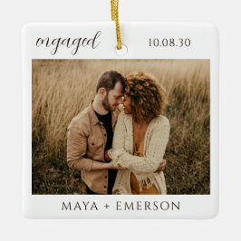 Adorno De Cerámica Modern Script Rustic Engagement Photo Keepsake 