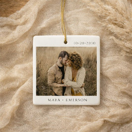 Adorno De Cerámica Modern Script Rustic Engagement Photo Keepsake 