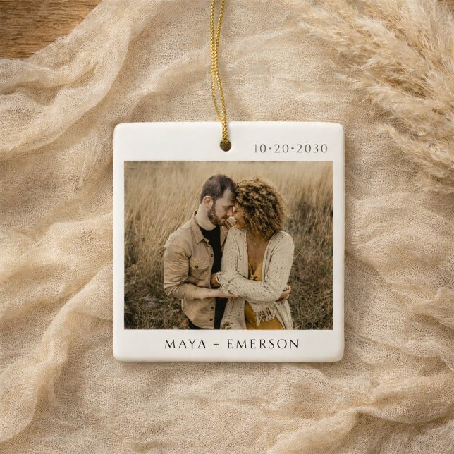 Adorno De Cerámica Modern Script Rustic Engagement Photo Keepsake  (Subido por el creador)