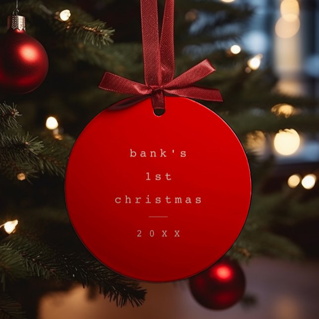 Adorno De Cerámica Modern Simple Baby First Christmas Baby Photo (Baby's first christmas photo christmas tree ornament.)