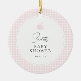 Adorno De Cerámica Moderna Baby Shower de Gingham Rosada
