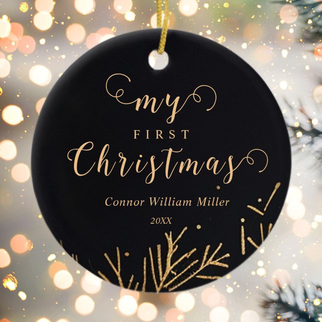 Adorno De Cerámica Moderna elegancia Mi Primera Festividad De Bebé De (Modern Elegant My First Christmas Baby Holiday Ceramic Ornament)