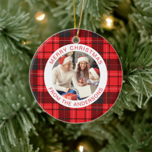 Adorno De Cerámica Moderna familia de Navidades Red Buffalo Plaid 2