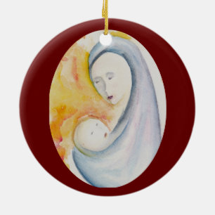 Adorno De Cerámica Moderna Madonna y Niño Rojo Intenso Alegría al Mun