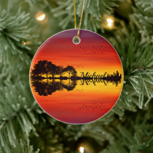 Adorno De Cerámica Moderna Naranja Sunset Guitarist Name Watercolor