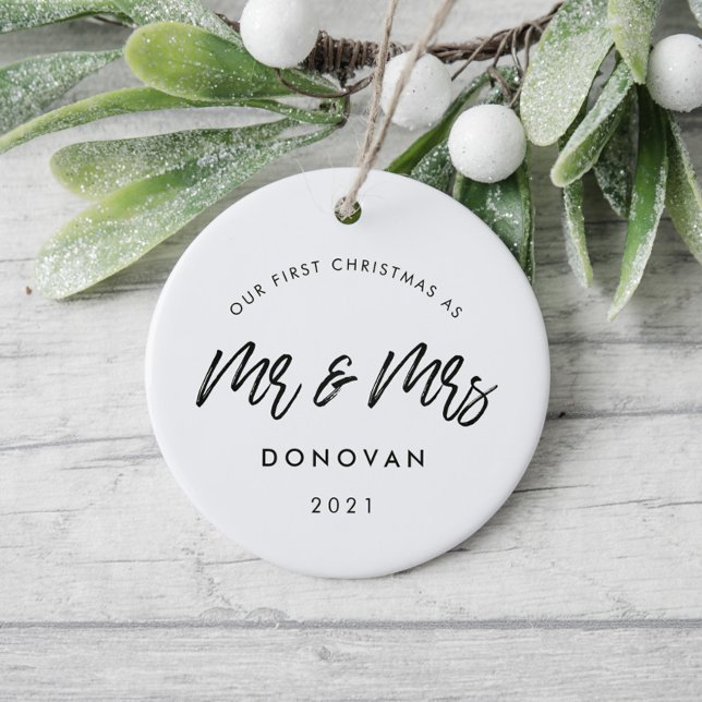 Adorno De Cerámica Moderna nuestra primera foto boda de Navidad (Subido por el creador)