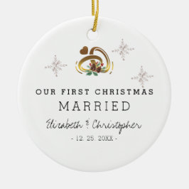 Adorno De Cerámica Moderna nuestra primera foto casada de Navidad