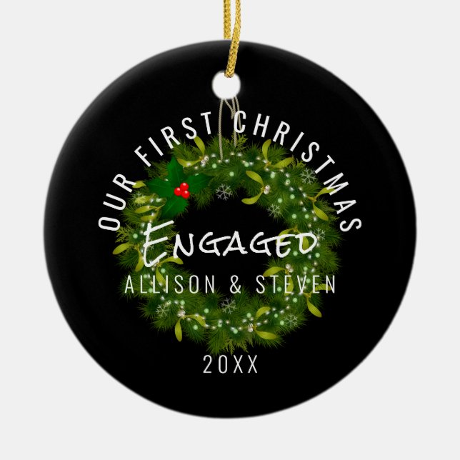 Adorno De Cerámica Moderna Nuestra Primera Navidad Comprometida La Gu (Frente)