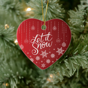 Adorno De Cerámica Moderno Burgundy Red Merry Christmas Snowflakes.