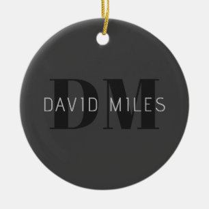 Adorno De Cerámica Moderno color gris oscuro y negro nombre editable 