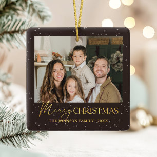 Adorno De Cerámica Moderno Dos Fotos Familia Feliz Navidad
