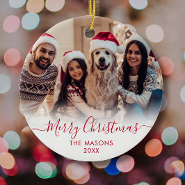 Adorno De Cerámica Moderno guión rojo blanco2 foto Feliz Navidad