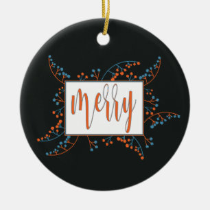 Adorno De Cerámica Moderno mensaje Merry naranja Navidades de bayas a