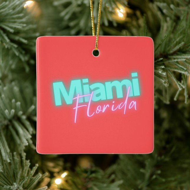 Adorno De Cerámica Moderno Miami Neon Lights Personalizado (Árbol)