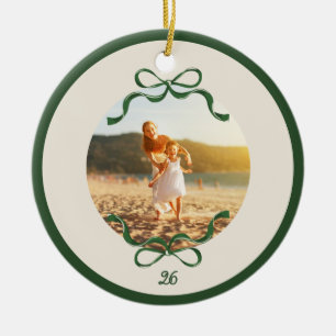 Adorno De Cerámica Moderno Retro Verde Lazos Vintage Navidad foto