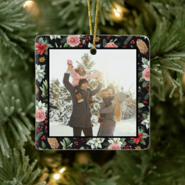 Adorno De Cerámica Moderno y elegante Navidades florales oscuros 2 Fo