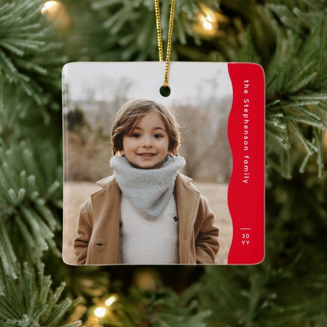 Adorno De Cerámica Moderno y simple foto de Navidades rojos con borde (Árbol)