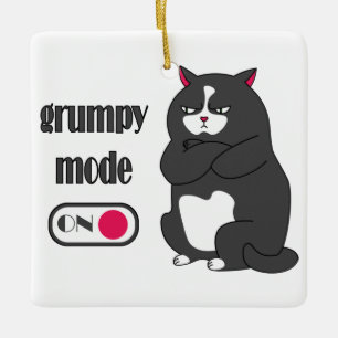 Adorno De Cerámica Modo gruñón en gato gordo gracioso